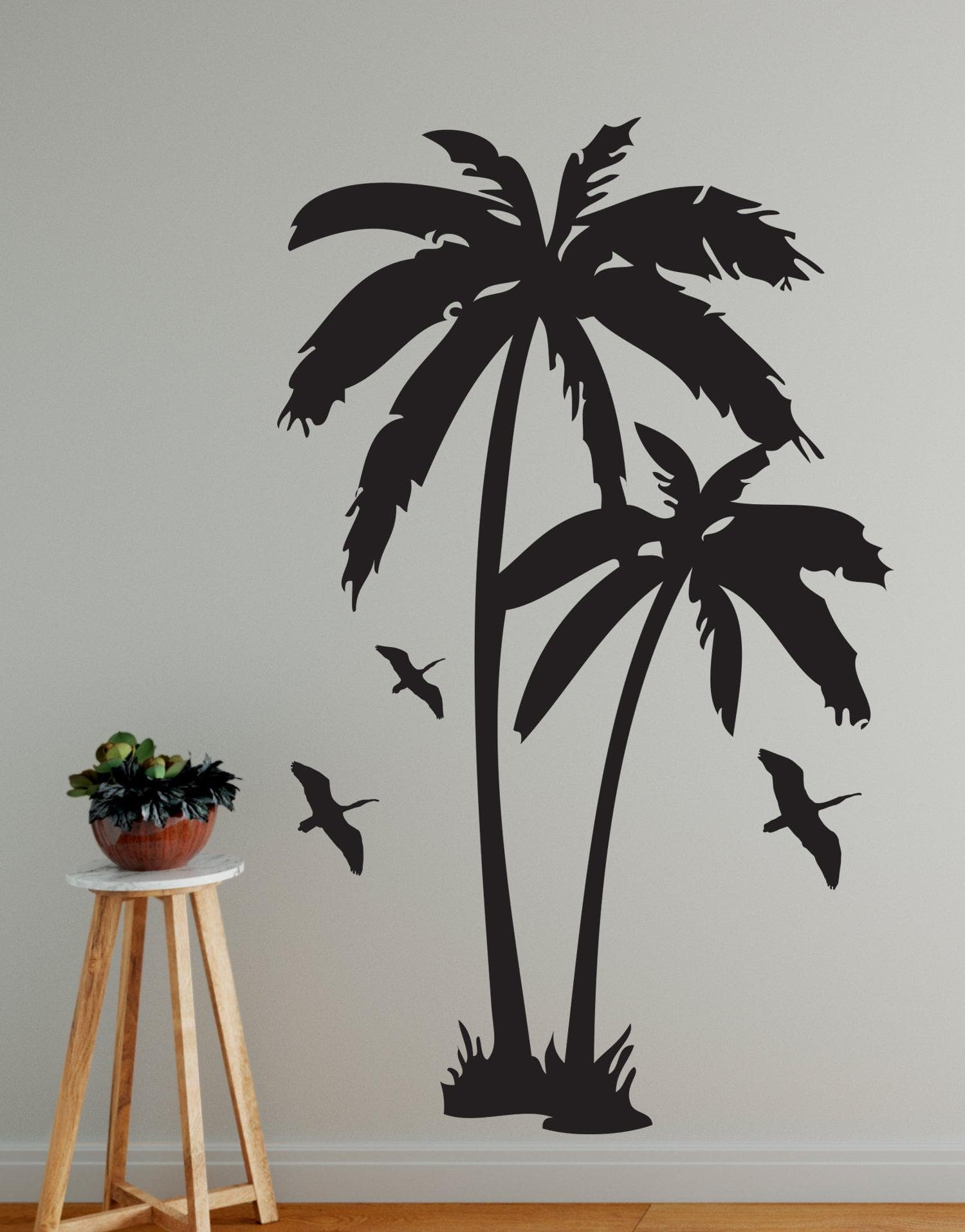 Palm Tree with Birds Vinyl Wall Art Decal Sticker. #134