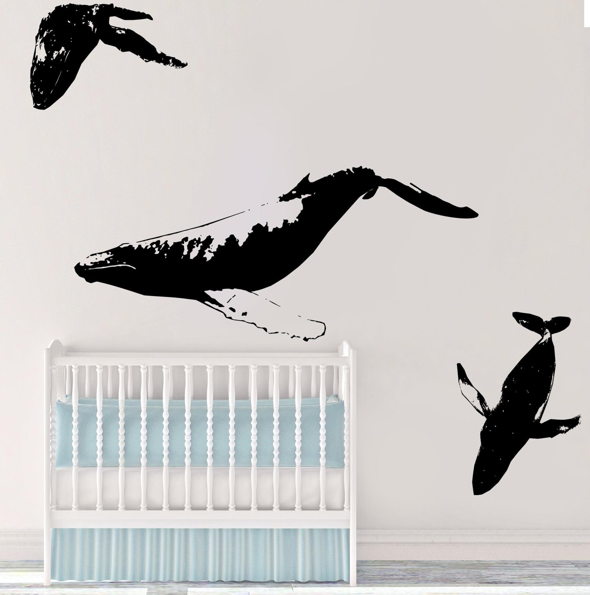 Whale Family Swimming in Ocean Wall Decals. #528